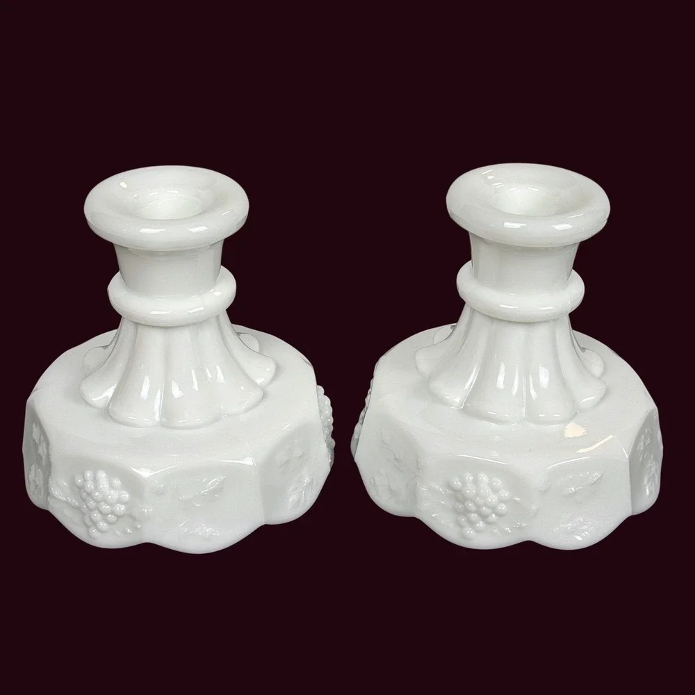 VINTAGE Westmoreland Milk Glass Grape Vine Candlestick Candle Holder White